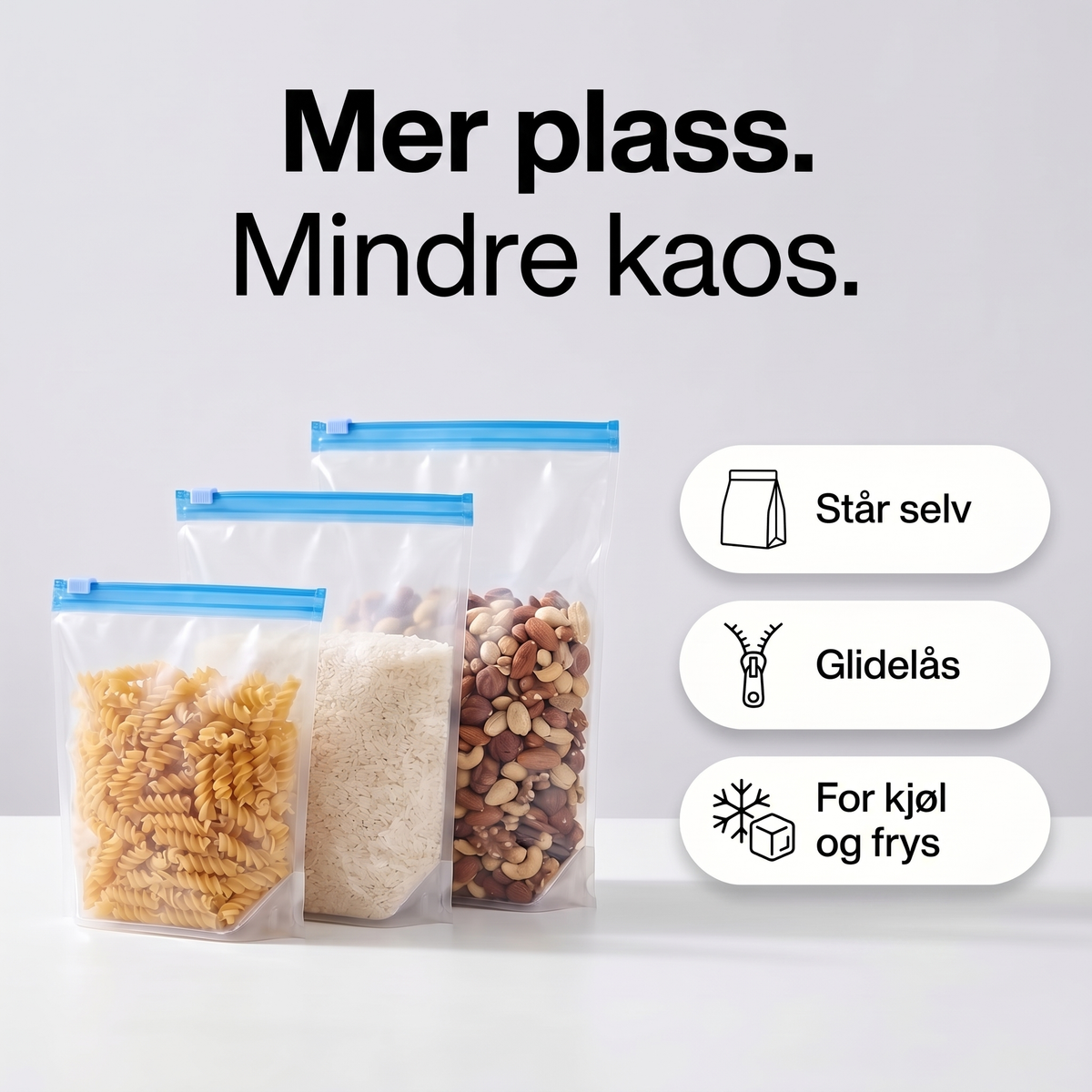Hakon™ Zip-posene i tre størrelser