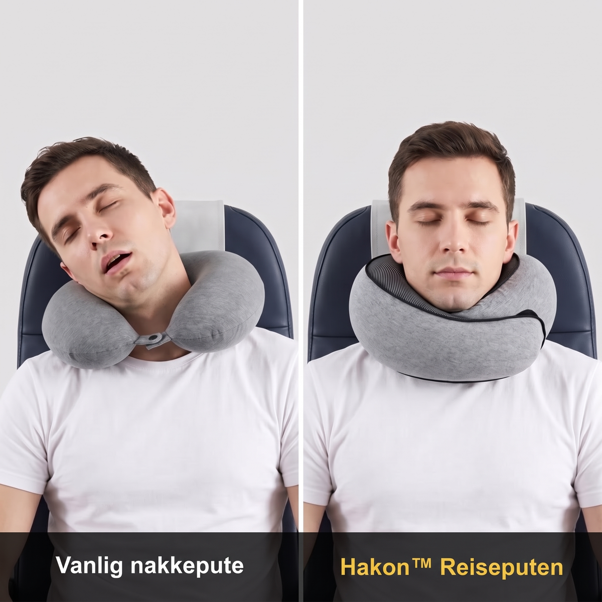 Vanlig nakkepute sammenlignet med Hakon™ Reiseputen