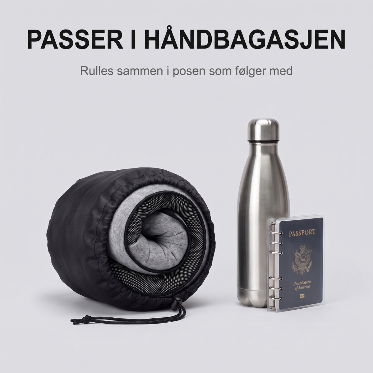 Passer i håndbagasjen, sammenrullet i posen