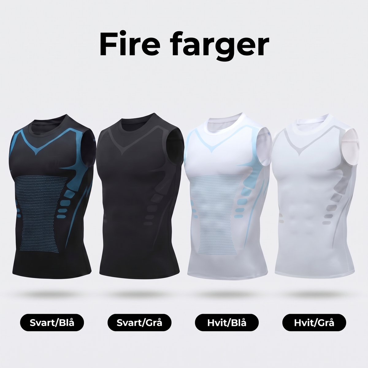 Fire farger: Svart/Blå, Svart/Grå, Hvit/Blå og Hvit/Grå